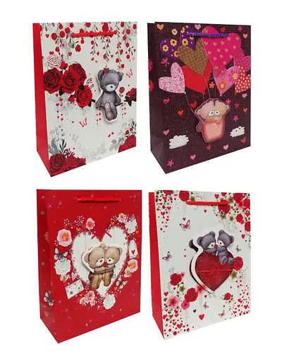 Пакет картонний, 200 г/м², Романтичний ведмедик, 31x42x12 см, 4 шт. в упаковці, 2031 (В асортименті)