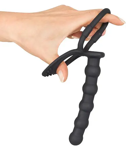 Анальна пробка з ерекційним кільцем Black Velvets Cock And Ball Ring 19 см (чорний) - фото 5