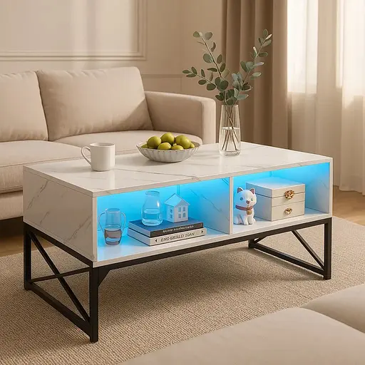 Журнальный столик Costway Moderne с подсветкой мраморный - фото 4