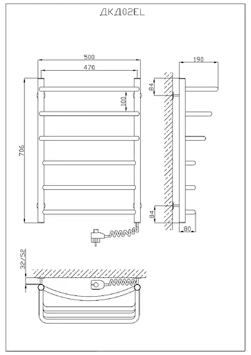 Электрический полотенцесушитель Kosser Каскад Дуга 700x500/6 ER рег. ДКД02ЕR, Хром, Правое - фото 5