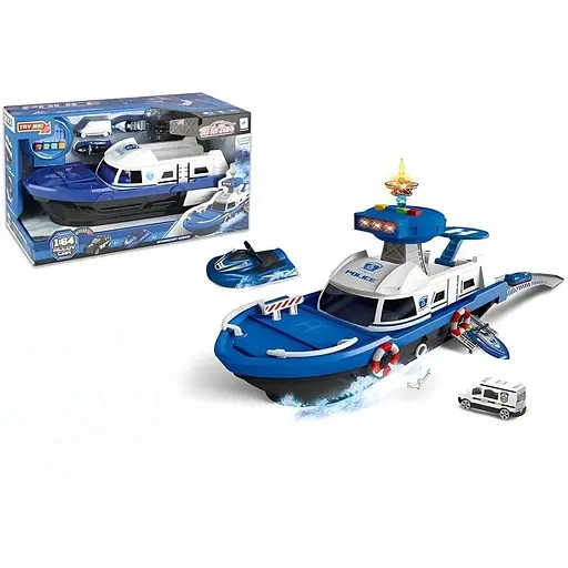 Корабль 660 A-246 парковка, звук, подсветка, инерция, масштаб 1:64 в коробке синий