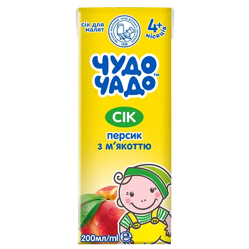 Сік Чудо-Чадо Персик з м'якоттю, цукром і вітаміном С, 200 мл
