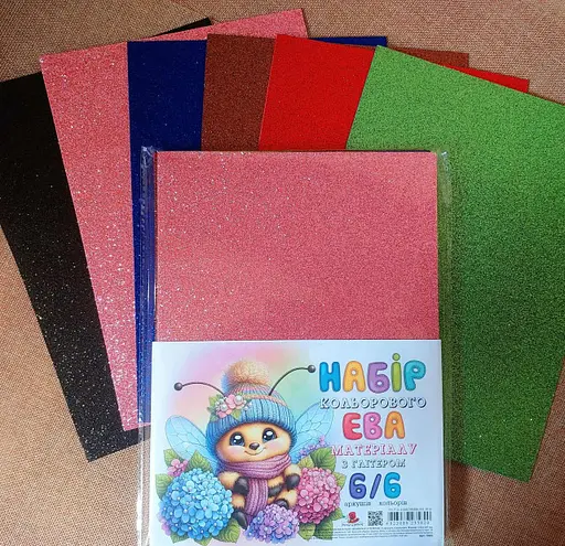 Набір фоамірану кольорового із глітером, А4, 2 мм, 6 аркушів, 6 кольорів ФЦ002/18