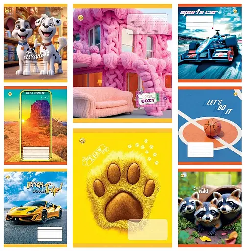 Зошити учнівські 12 аркушів коса лінія Тверда Мікс 5, 25 шт. в упаковці