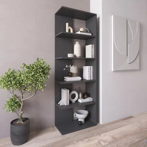 Книжная полка стеллаж Vays D-6 Антрацит из 5 открытых секций ЛДСП 60x30x178 см для дома офиса гостиной