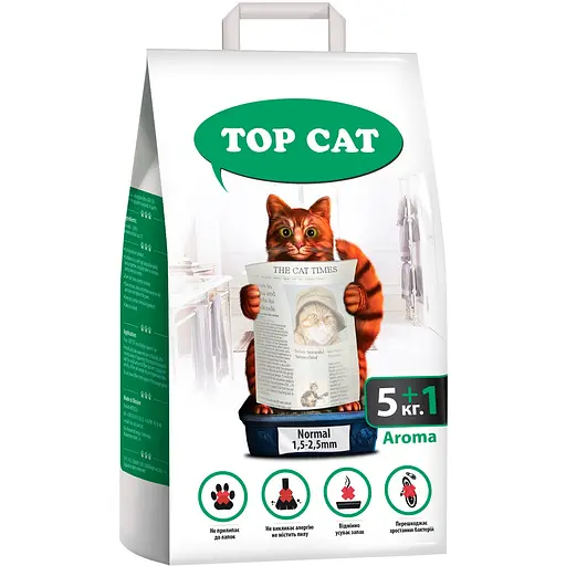 Уцінка. Наповнювач для котячого туалету Top Cat Normal бентонітовий 1.5-2.5 мм з ароматом лаванди 5 + 1 кг