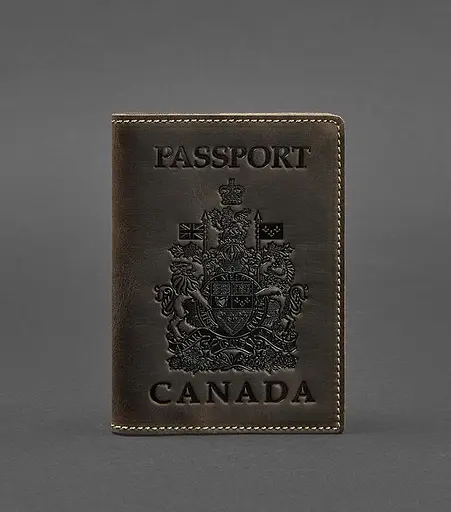 Кожаная обложка для паспорта с канадским гербом темно-коричневая Crazy Horse - фото 1