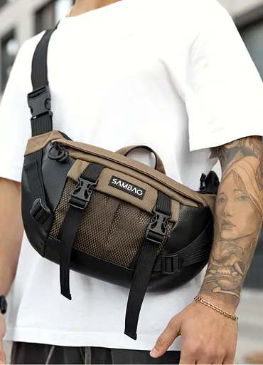 Большая мужская сумка бананка Sambag DynamicDart орех 38 × 21 × 7 см (80411119m) - фото 3