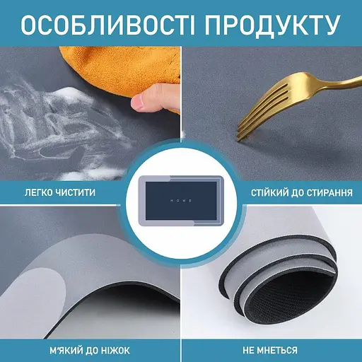 Диатомитовый коврик Aquarius Home для ванной Суперпоглощающий 60х90 см Графит - фото 3