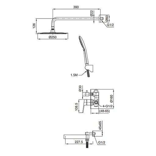 Душова система прихованого монтажу Koer KI-66016-02 KR4792, Нержавіюча сталь - фото 2