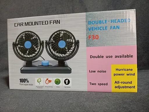 Двойной портативный настольный мини вентилятор Portable Fan F30 автомобильный USB 8-15Вт 360° Черный - фото 8