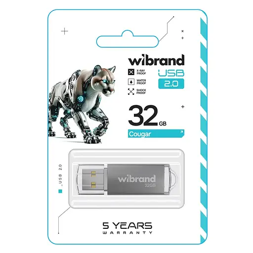 USB флеш накопитель Wibrand 32GB Cougar Silver USB 2.0 (WI2.0/CU32P1S) - фото 2