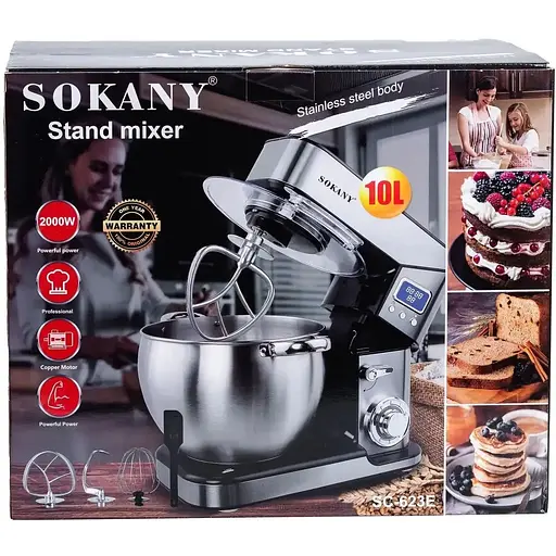 Стационарный миксер тестомес Sokany SC-623E с металлической чашей планетарное вращение 10л 2000Вт Серебряный - фото 10