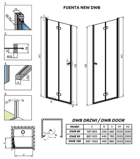 Душові двері Radaway Fuenta New DWB 90 см 384076-01-01L - фото 3