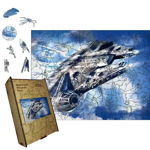 Деревянный фигурный пазл Прорыв Сокола, А5, Картонная коробка 35 элементов