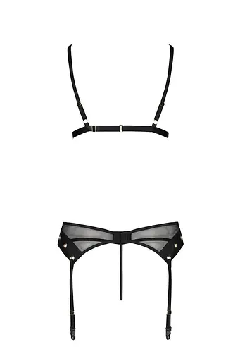 Комплект білизни Passion NESSY Set XXL/XXXL black бюстгальтер пояс для панчіх стрінги - фото 4