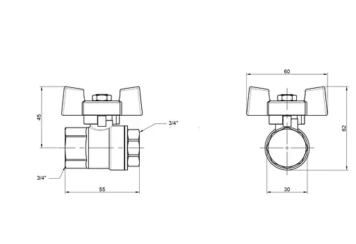 Кран кульовий Thermo Alliance Standart 3/4" ВВ прямий, PN40, метелик SD602NW20PN40 - фото 3