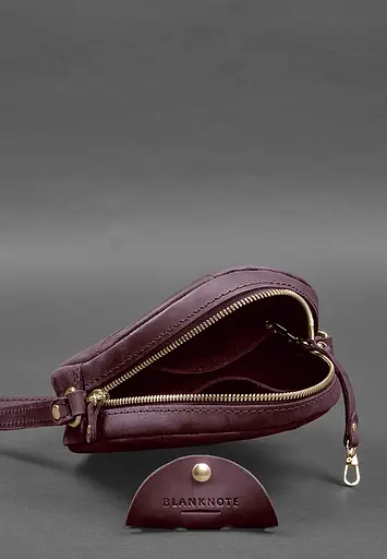 Кожаная круглая женская сумка Бон-Бон бордовая Crazy Horse - фото 4