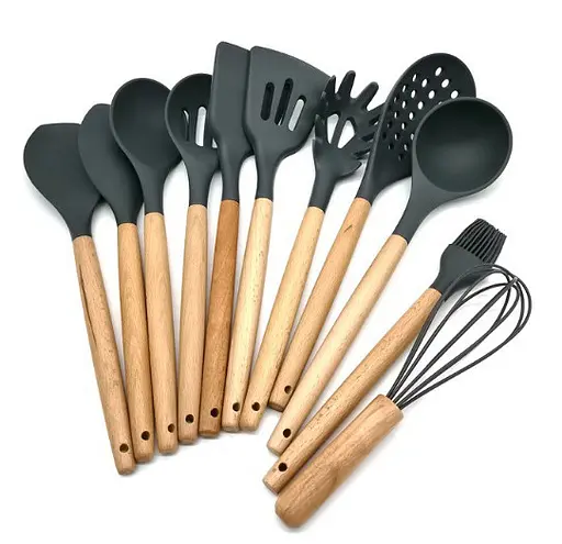 Набір кухонного приладдя Edenberg Silicone kitchen utensils set 12 предметів Чорний - фото 7