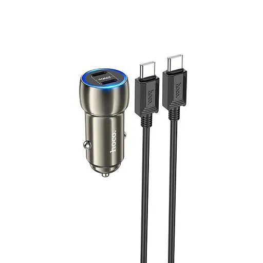 Адаптер автомобильный HOCO Type-C to Type-C Cable Tough dual port car charger Z48 |2Type-C, 40W/3A, PD/QC| - фото 1