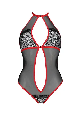 Сетчатое боди с кружевом на груди Passion Satara Body L/XL red - фото 3