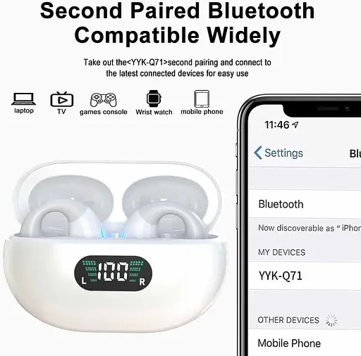 Наушники-клипсы с открытыми ушами, беспроводные, Bluetooth 5.3, вкладыши с заушными креплениями, 80 часов воспроизведения с чехлом - фото 5