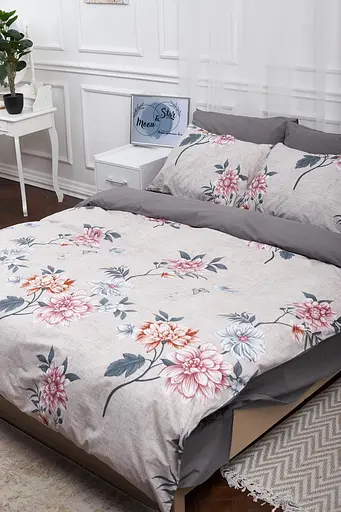 Комплект постельного белья Moon&Star семейный 143х210х2 наволочки 2х70х70 Flowers Gray Бязь Gold Люкс - фото 1