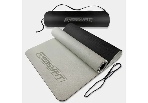Коврик для йоги и фитнеса EasyFit TPE+TC 6 мм двухслойный + Чехол серый с черным (EF-1924s-GYBK) - фото 1