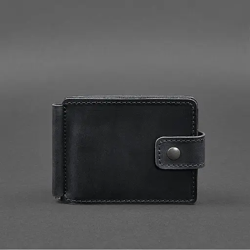 Кожаный портмоне 13.1 зажим с хлястиком Черный Crazy Horse - фото 10