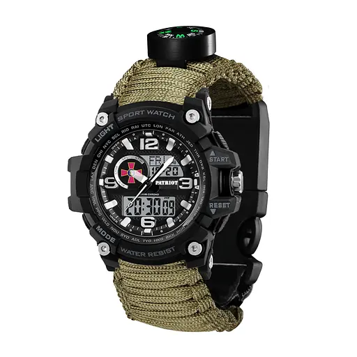 Наручний годинник чоловічий 012BKSU ЗСУ Чорні Паракордний ремінець Army Green + Коробка Patriot acs0031002 - фото 2