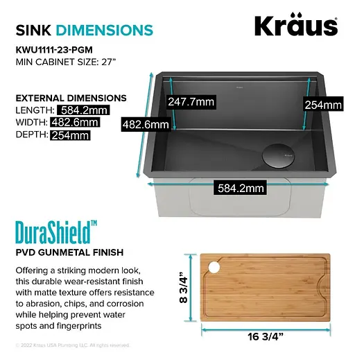 Кухонная мойка Kraus Kore KWU1111-23-PGM, Черный - фото 3