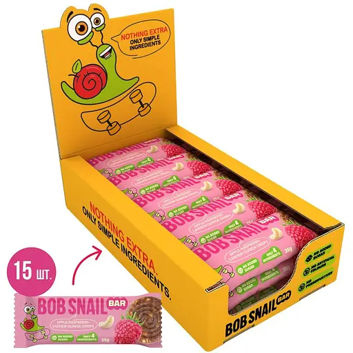 Фруктово-ягодно-ореховый батончик Bob Snail Яблоко-Малина-Кешью-Криспи Киноа 35 г x 15 шт.