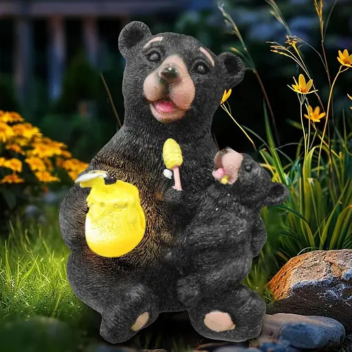 Статуетка у формі ведмедя на сонячних батареях для саду зі смоли - фото 2