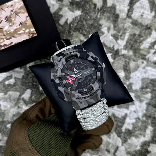 Наручний годинник чоловічий 005CMGYSU ЗСУ Сірий камуфляж Паракордний ремінець ACU + Коробка. Patriot acs0031042 - фото 3