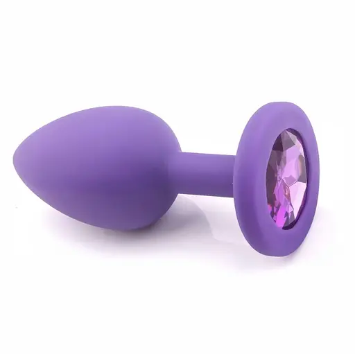 Анальная пробка с кристаллом, фиолетовая анальная пробка, анальная пробка со стразой маленькая S - фото 1
