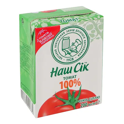 Сок Наш сок Томат 100% с солью 200 мл