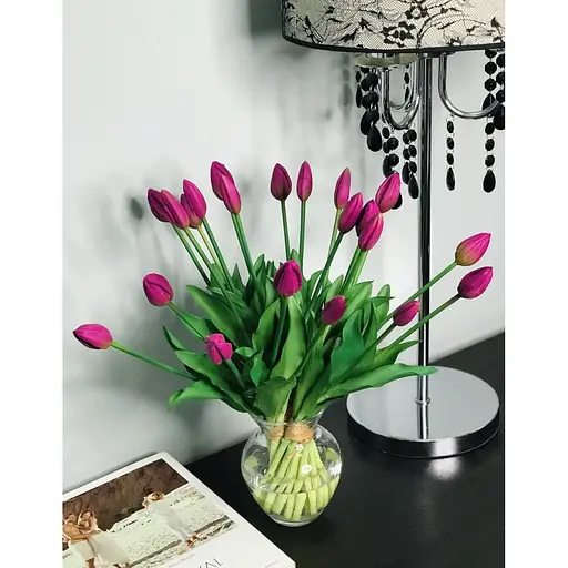 Тюльпани штучні Hvoya Real Touch латексні букет з 7 закритих бутонів фіолетові - фото 9