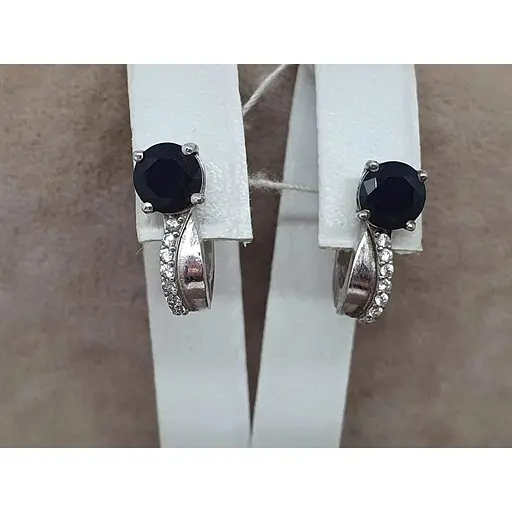 Серебряные серьги Агни Синей с фианитами и сапфиром. 2423/9Р-HSPH - фото 4