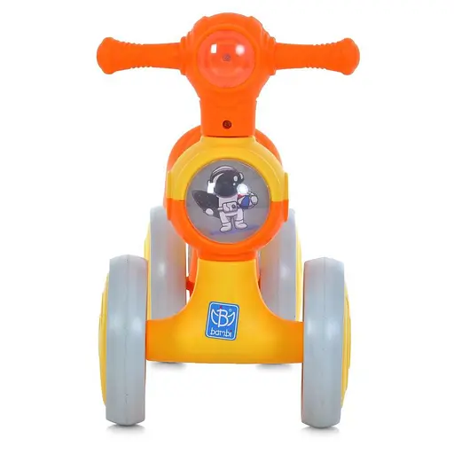 Каталка-толокар Bambi M 5729-7-6 - мотоцикл з інтерактивними ефектами та багажником, жовто-помаранчевий - фото 4