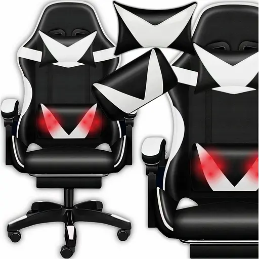 Кресло геймерское PLAYER с подставкой для ног и массажем White/Black (100009) - фото 2