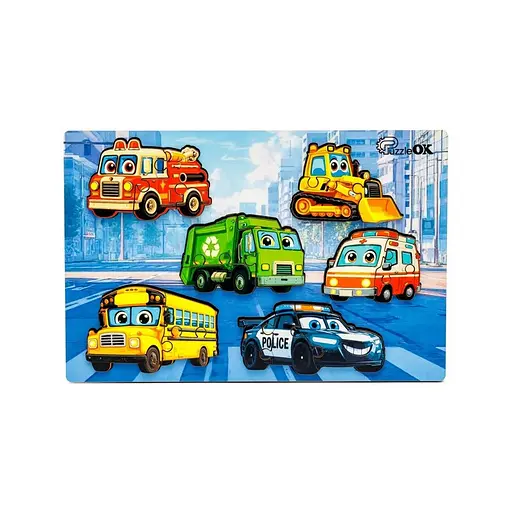 Дерев'яний пазл-вкладиш "Розумний світ: Міський транспорт" PuzzleOK Puz-88747 А5, 18 елементів - фото 1