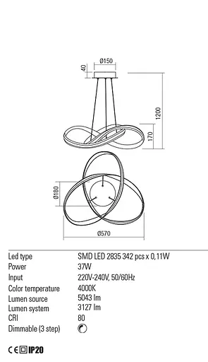 Подвесной светильник Redo NUCEO SU LED 40W D570 4000K SAND WHITE (4.1.2) 01-1876 - фото 3