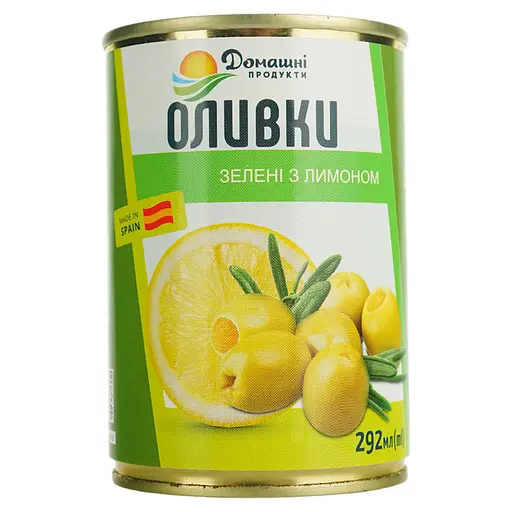 Оливки Домашні продукти зелені з лимоном 292 мл