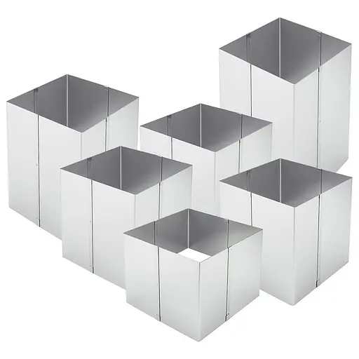 Набір із 6 розсувних квадратних форм для випікання та збирання тортів (квадрат для торта) 15-28 см різної висоти, Master Class Сірий 87135 - фото 1