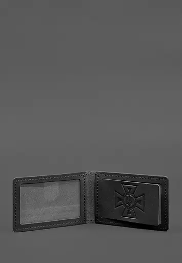 Кожаная обложка на удостоверение ГСЧС с карманом черная - фото 3