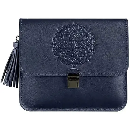 Шкіряна жіноча бохо-сумка Лілу темно-синя - фото 1