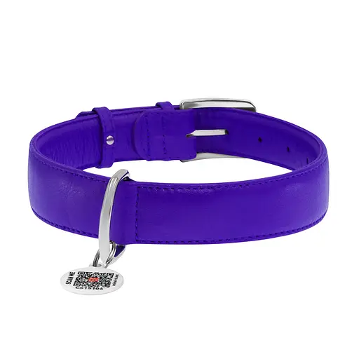 Нашийник для собак шкіряний Waudog Glamour з QR-паспортом без прикрас XL Ш 35 мм Д 46-60 см фіолетовий - фото 3