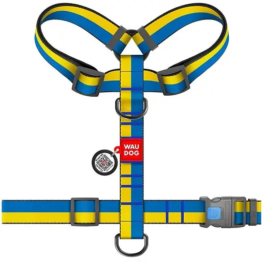 Шлейка для собак Waudog Nylon анатомическая H-образная с QR-паспортом, материал нейлон, рисунок "Colors of freedom" - фото 2