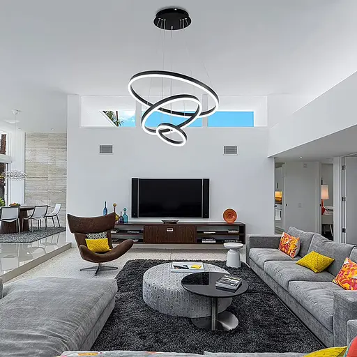 LED люстра на три кольца в черном каркасе 60+40+20 см Ст. G 68-600+400+200 BK Line F - фото 1