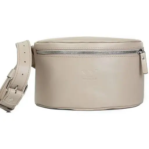 Жіноча шкіряна поясна сумка бежева - фото 1